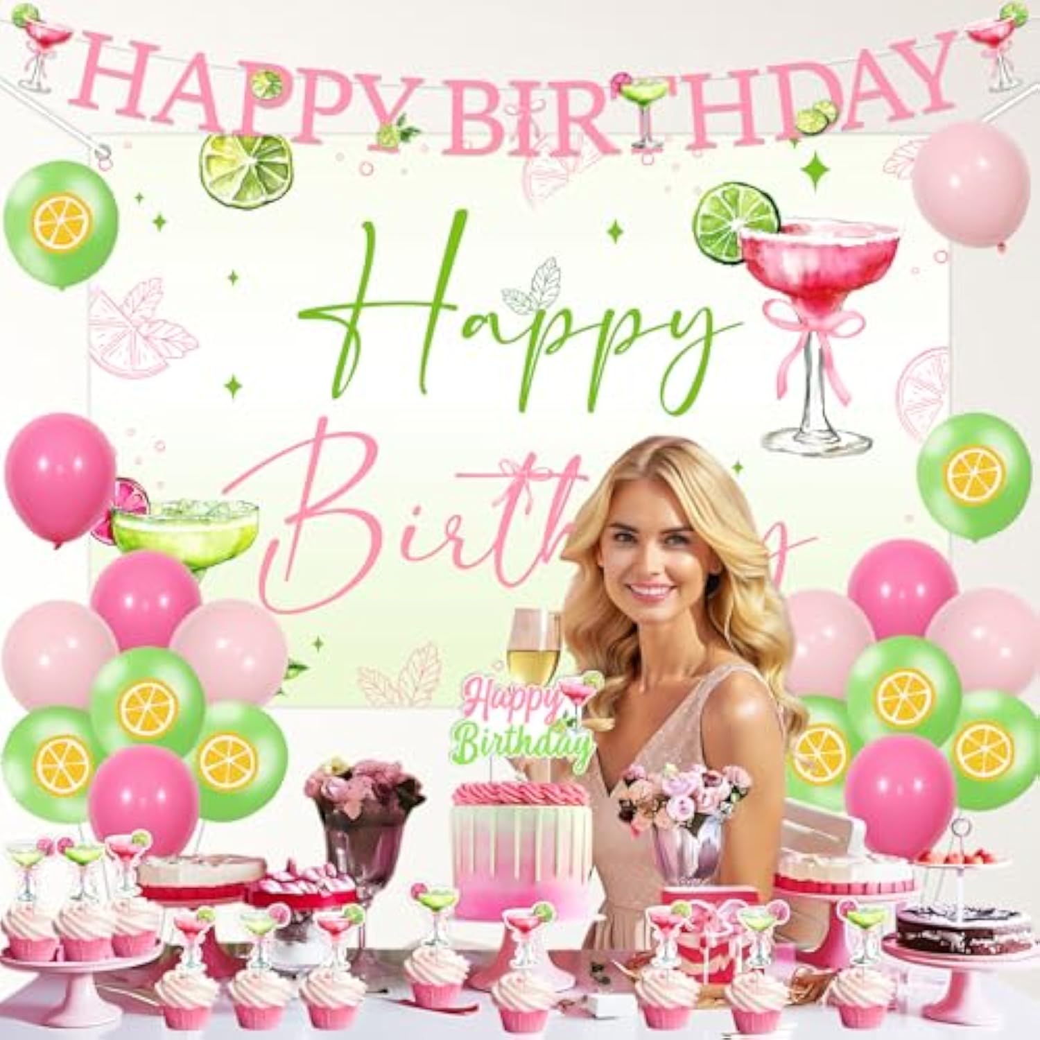 Margarita Birthday Party Decorations, Pink And Green Margarita Backdrop Margarita Happy Birthday Banner Margs And Matrimony Cupcake Toppers Balloons For Girl Mexican Fiesta Birthdays Party Supplies