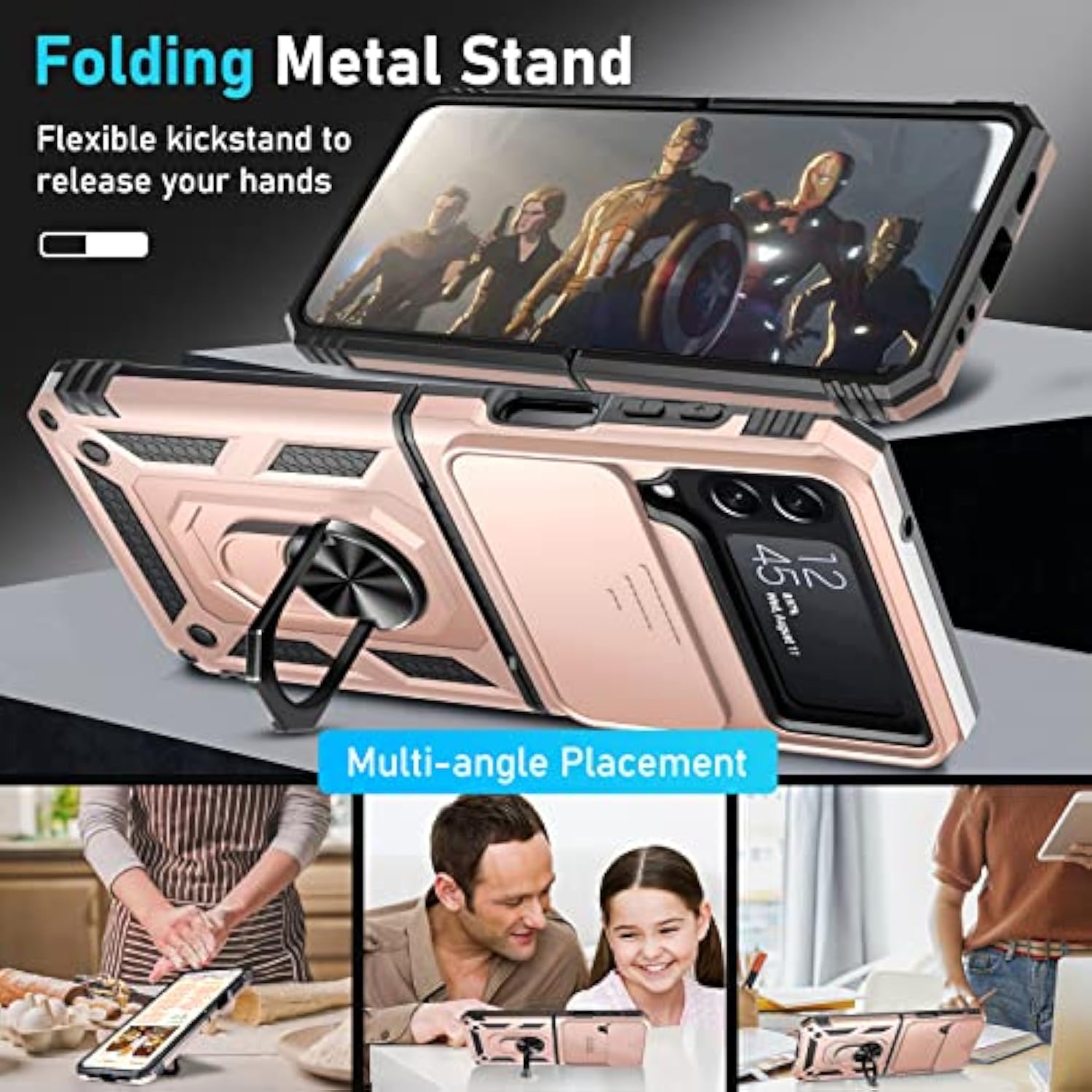 Samsung Galaxy Z Flip 4 Case Built in Slide Camera Lens Cover+Hinge Protection