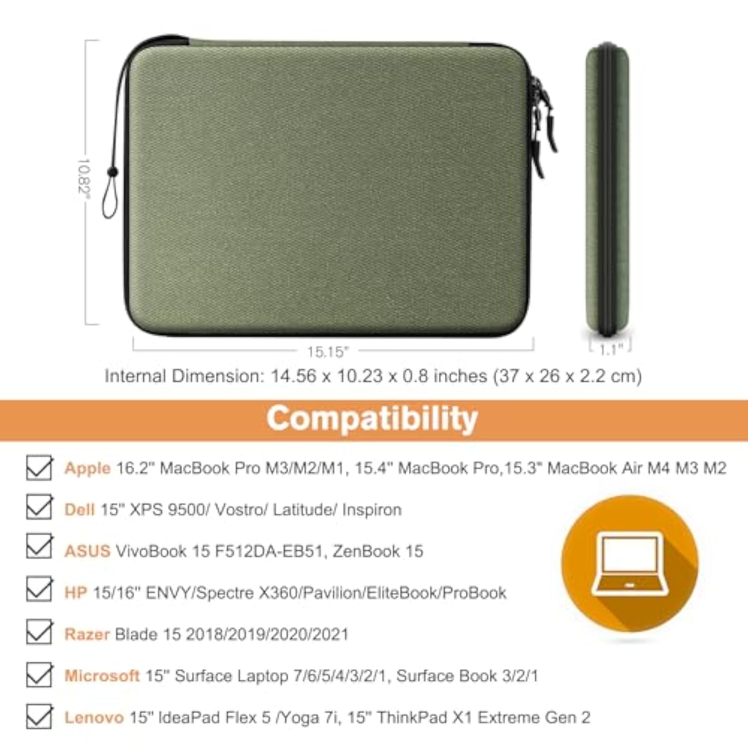 Hard Laptop Sleeve Case For 15.3 Inch Macbook Air M4 M3 M2 2025 2024, 16.2 Inch Macbook Pro M4/M3/M2/M1 Pro/Max A2991 A2780 A2485 A2141, Waterproof Case For Surface Laptop/Book, Olive