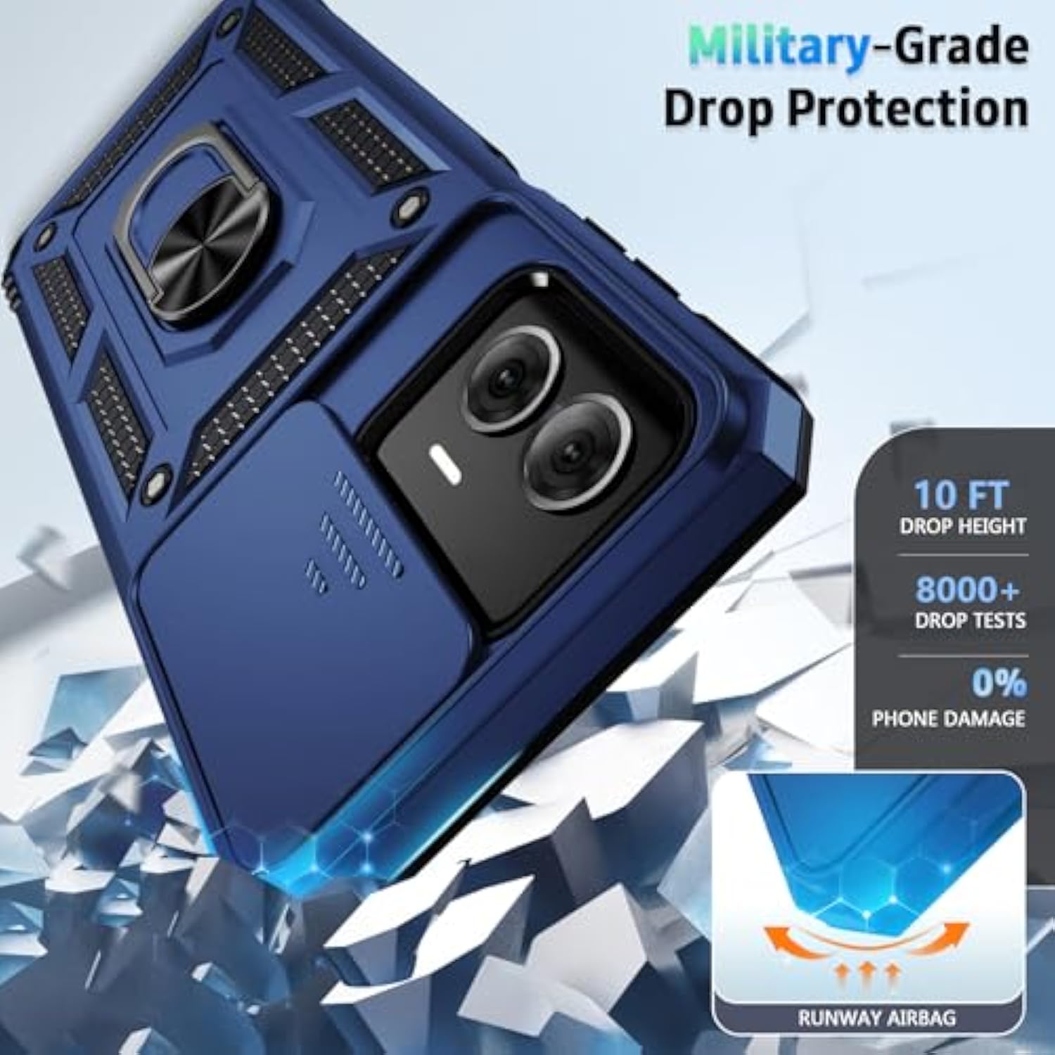 For Moto G Power 5G 2024 Case With Camera Lens Cover Hd Screen Protector, 10 Ft Grade Drop Protection, Magnetic Ring Holder Kickstand Protective Phone Case, Navy Blue