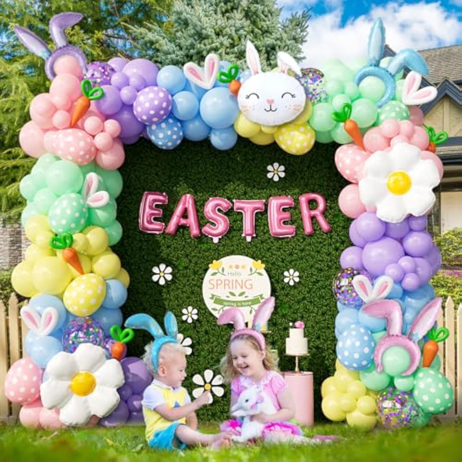 162Pcs Easter Balloon Arch Kit - Pastel Balloon Garland With Bunny, Ears, Daisy Foil, Printed Balloons For Baby Shower Party, Spring Birthday, Easter Decorations