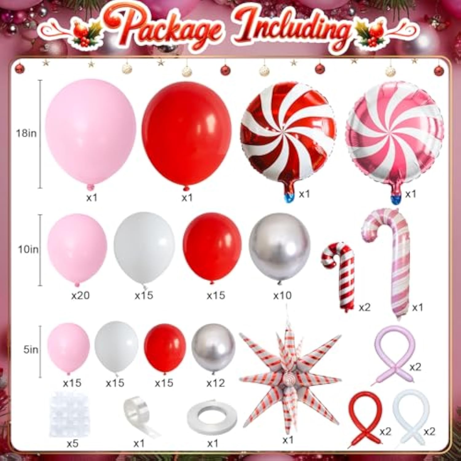 138pcs Christmas Balloon Arch Kit Red Pink Silver White Party Decor