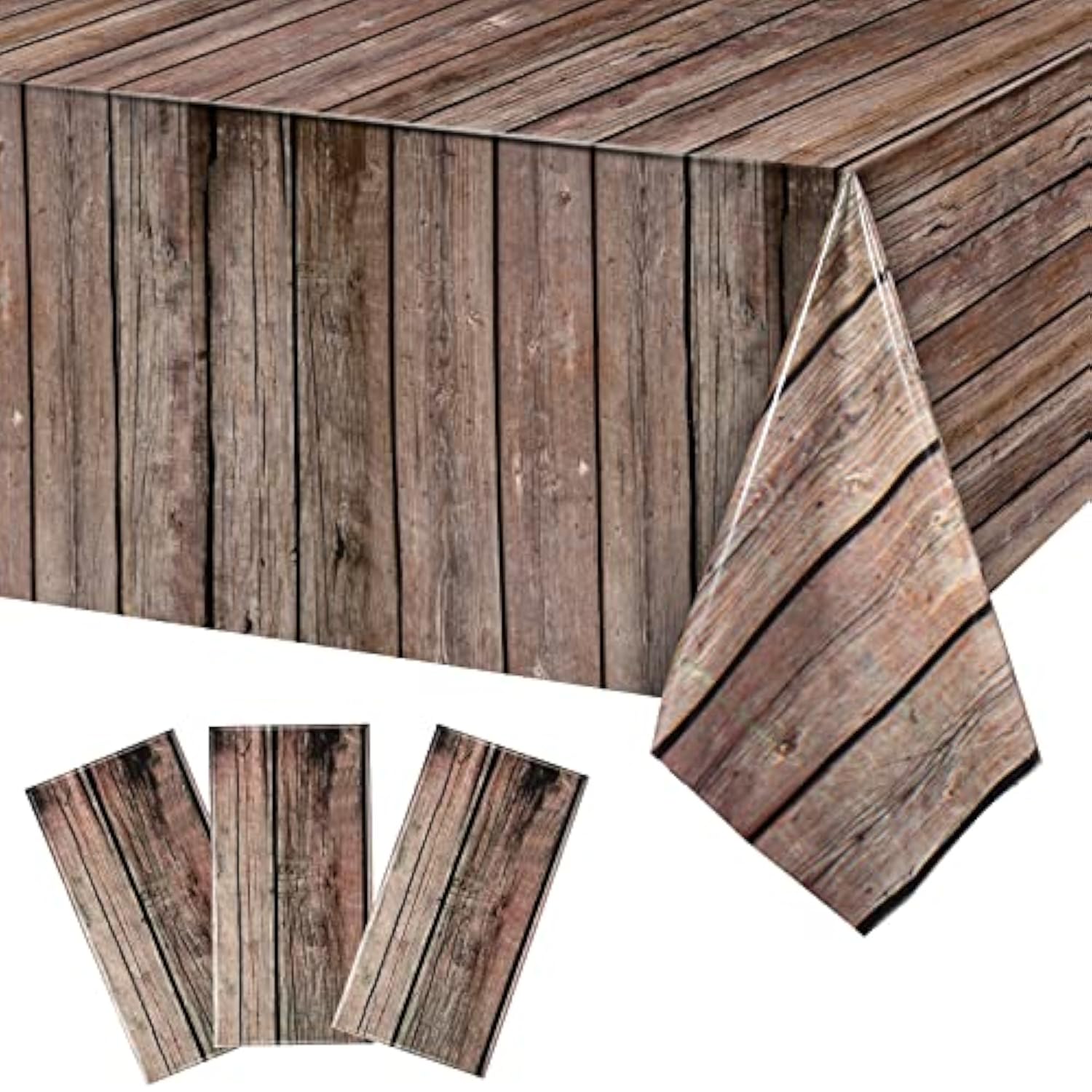 3 Pcs Western Party Tablecloth Western Cowboy Party Table Cover Cowboy Theme Plastic Tablecloth Wild West Wood Grain Table Cover For Birthday Baby Shower Decor (54 X 108 Inch)