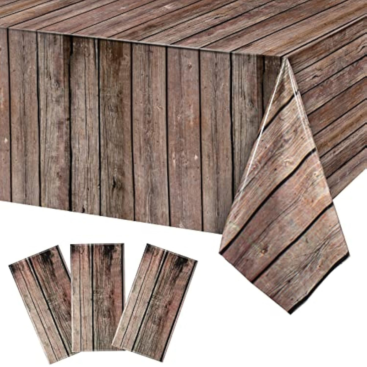 3 Pcs Western Party Tablecloth Western Cowboy Party Table Cover Cowboy Theme Plastic Tablecloth Wild West Wood Grain Table Cover For Birthday Baby Shower Decor (54 X 108 Inch)