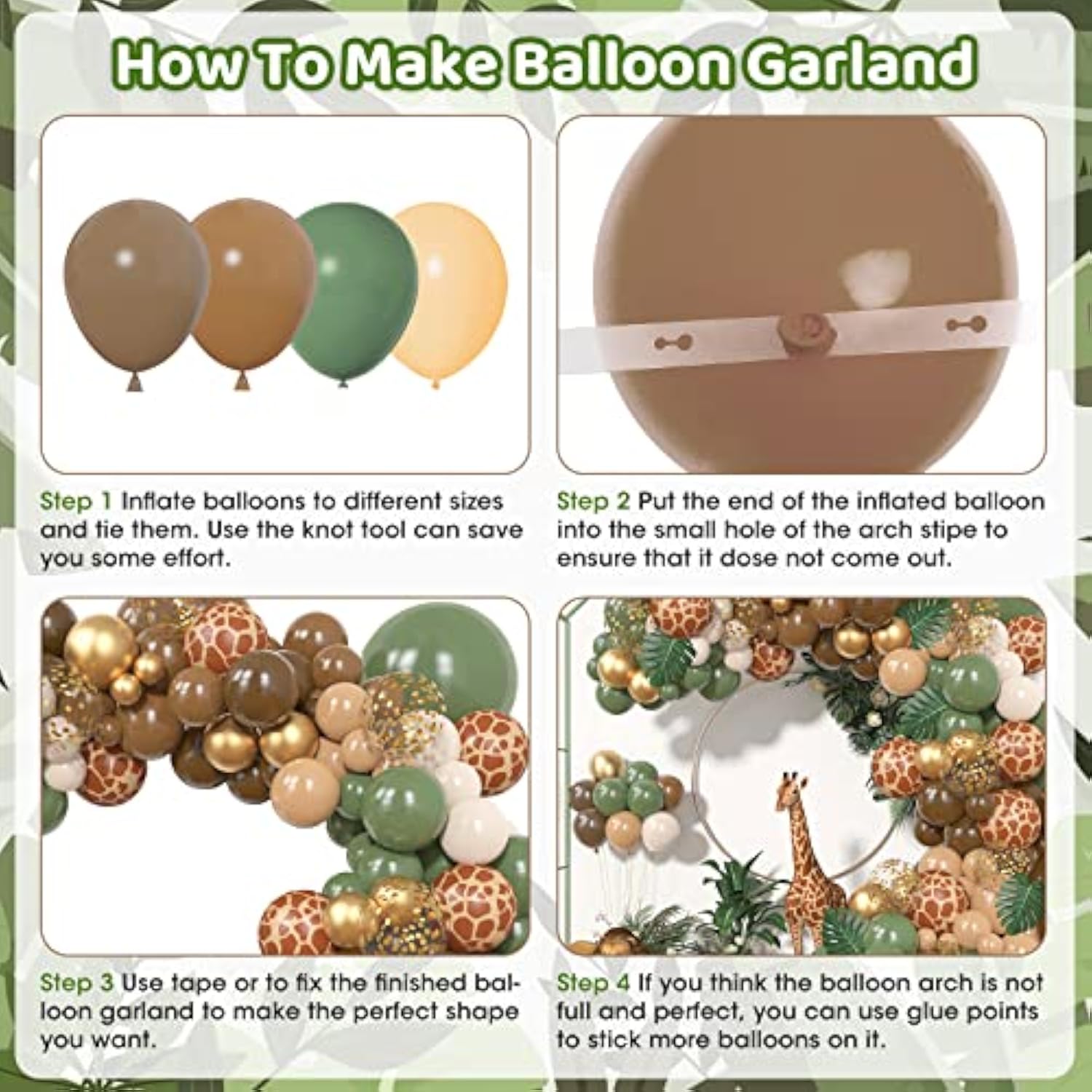 170Pcs Jungle Safari Balloon Garland Kit – Sage Green & Animal Print Balloons for Wild Parties