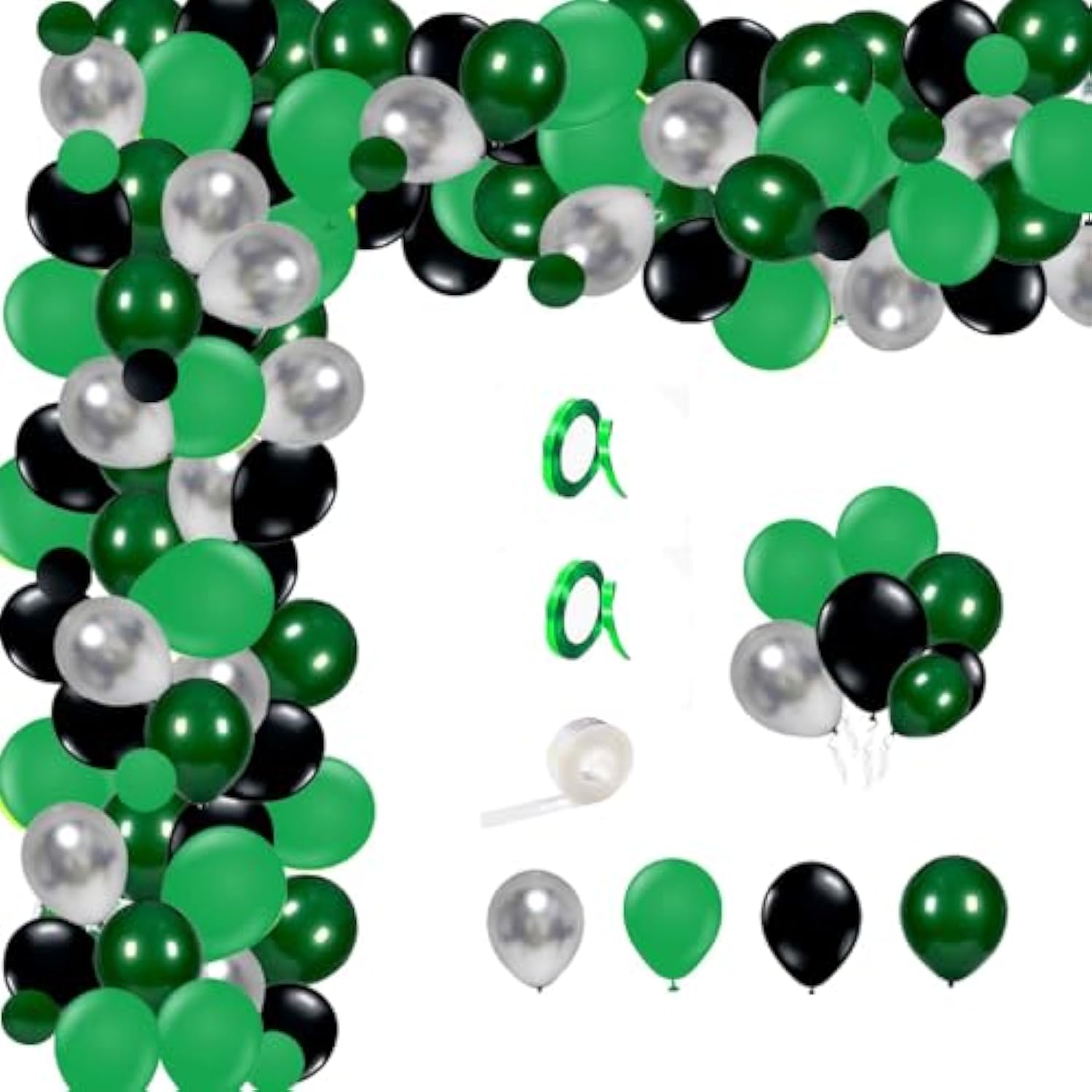 Green Black Balloon Garland Arch Kit,123Pcs Green, Black, Metallic Sil