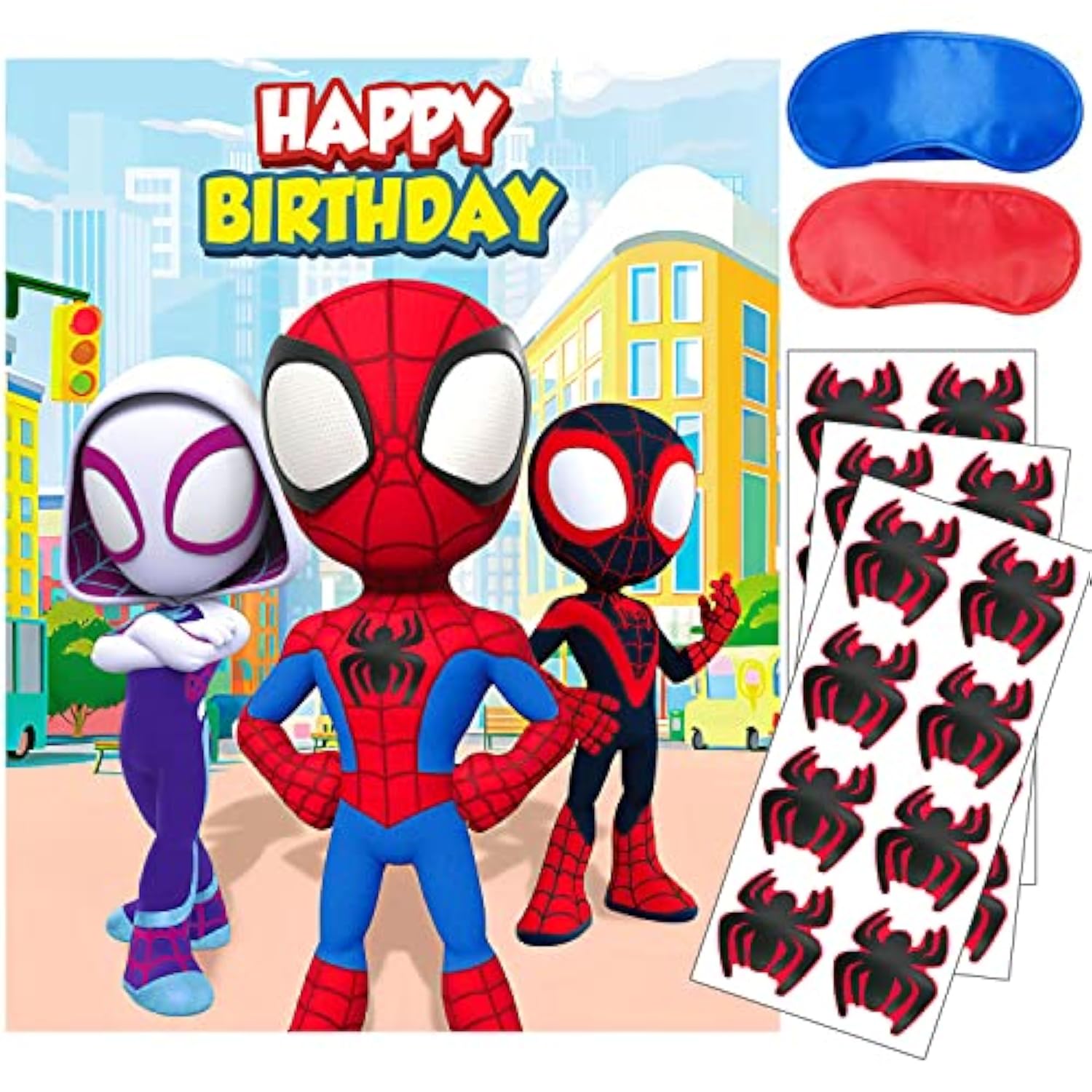 Spidey Birthday Decorations, Spidey Party Games For Boys Girls, Large Poster 24Pcs Stickers For Spidey Birthday Party Supplies
