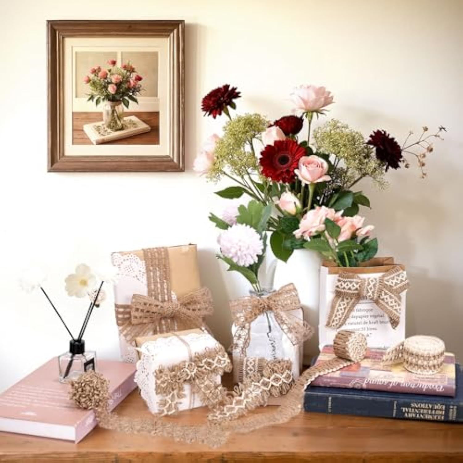 7 Pack Jute Ribbons, Rustic Ribbons Lace Craft Ribbon Net Burlap Fabri