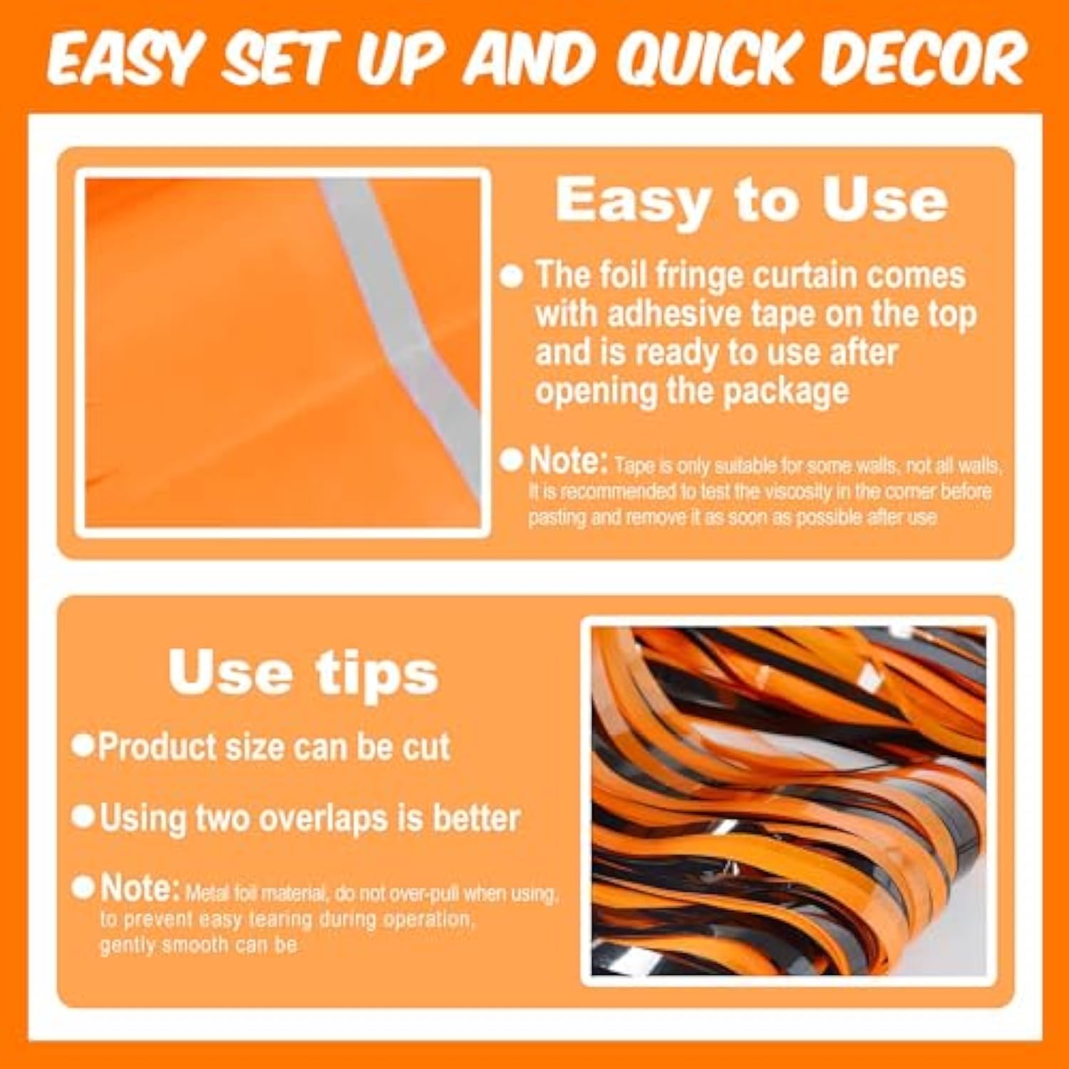 3 Pack Black Orange Foil Fringe Curtains 3.28x6.6ft Backdrop for Halloween Party Decor