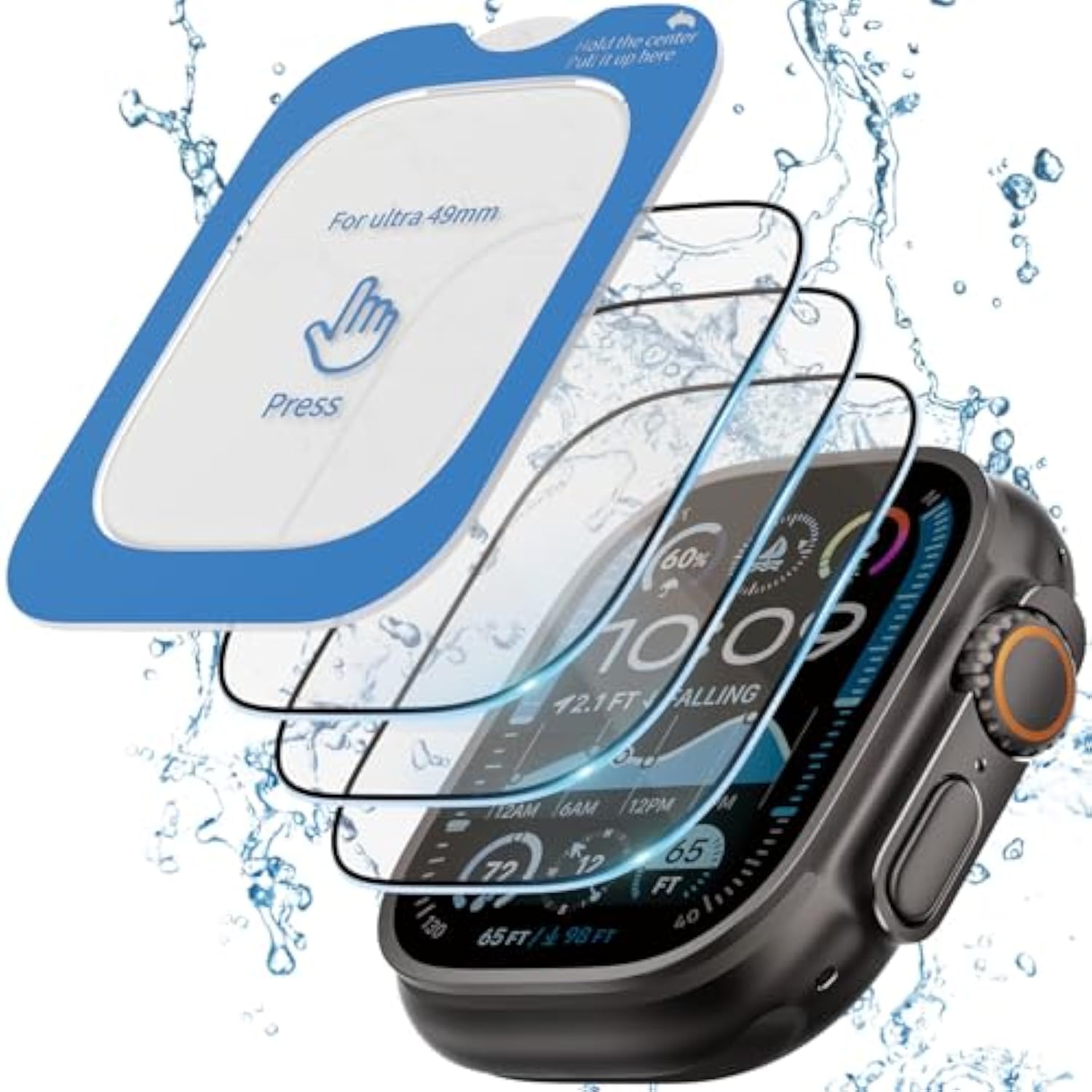 3 Pack Screen Protector For Apple Watch Ultra 2 49Mm Tempered Glass,Easy And Quick Installation With Auto Alignment,Waterproof Hd Screen Protector For Iwatch Ultra 3/Ultra 2/Ultra 49Mm