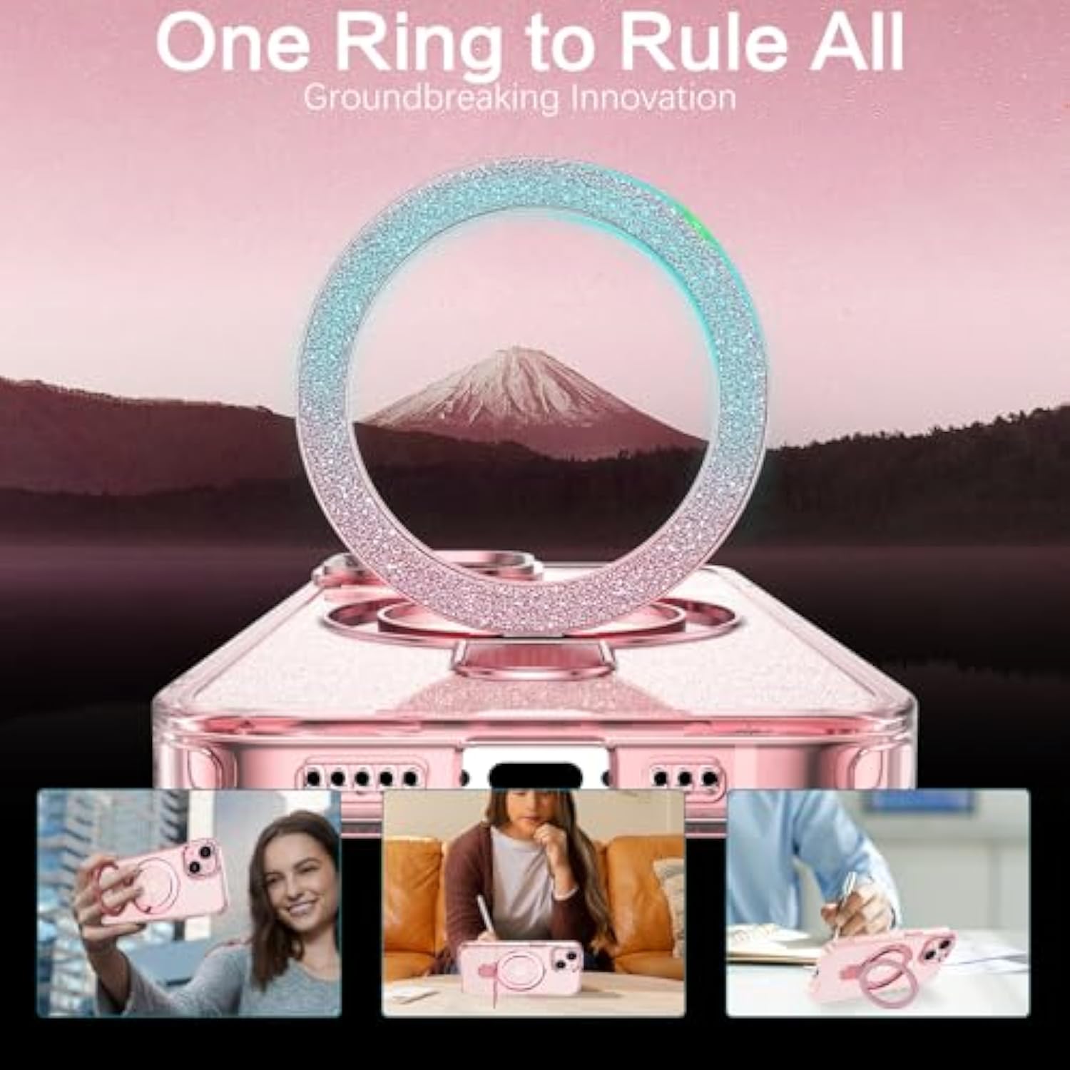 Magnetic Case For Iphone 13 And Iphone 14 With Stand [Compatible With Mag Safe], Glitter Translucent Slim Back Shockproof Protective Soft Cover With Bling Kickstand For Iphone 13/14- Pink