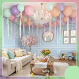 100 Pack Easter Decorations Pastel Balloons 12 Inch Macaron Balloons With Satin Ribbon Round Rainbow Latex Balloon For Easter Birthday Spring Wedding Bridal Shower Ceiling Party Decorations
