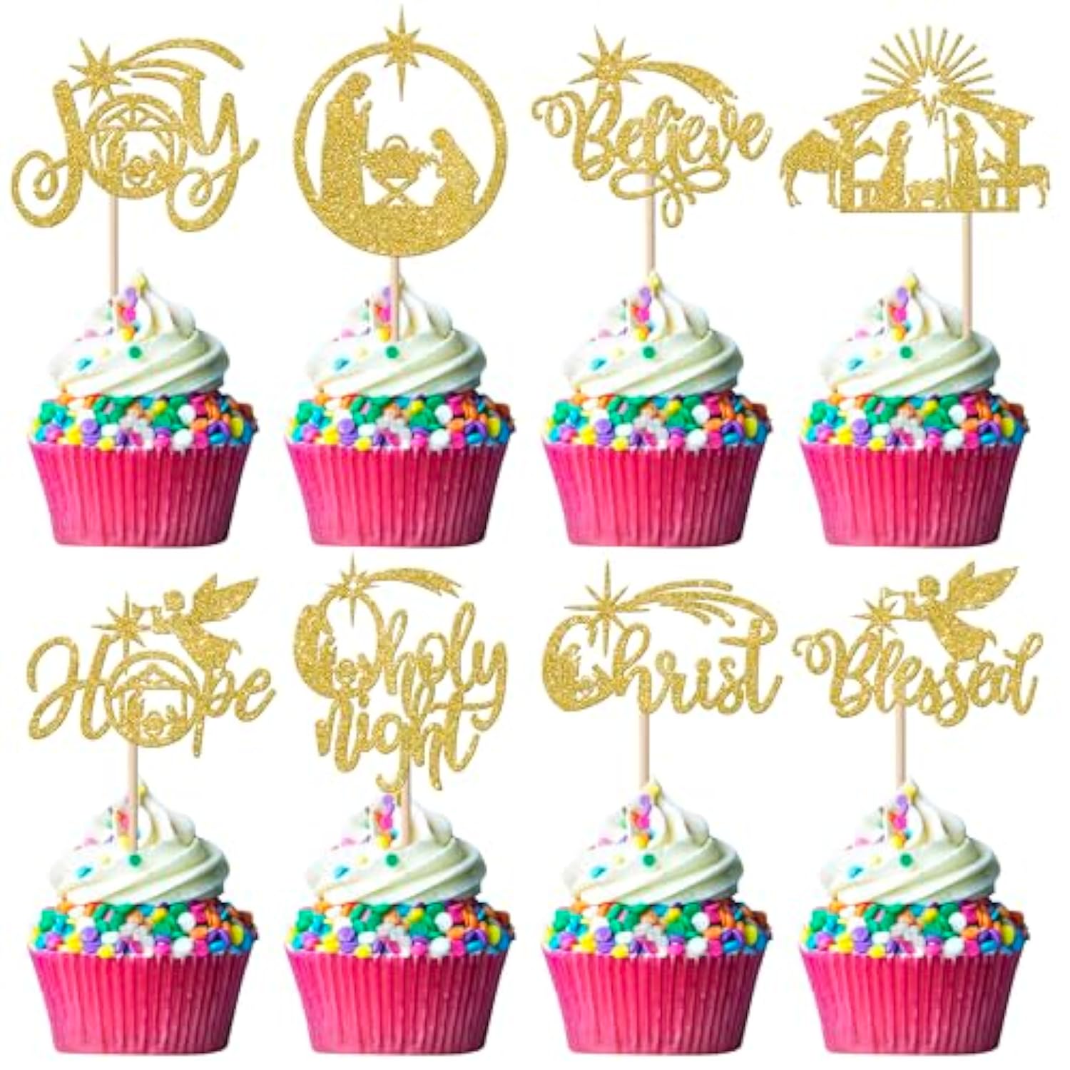 24 Pack Jesus Christmas Cupcake Toppers Gold Holy Nativity Hope Believe Christ Blessed Cupcake Picks Jesus Birthday Cake Decorations For Religion Christmas Party Decorations