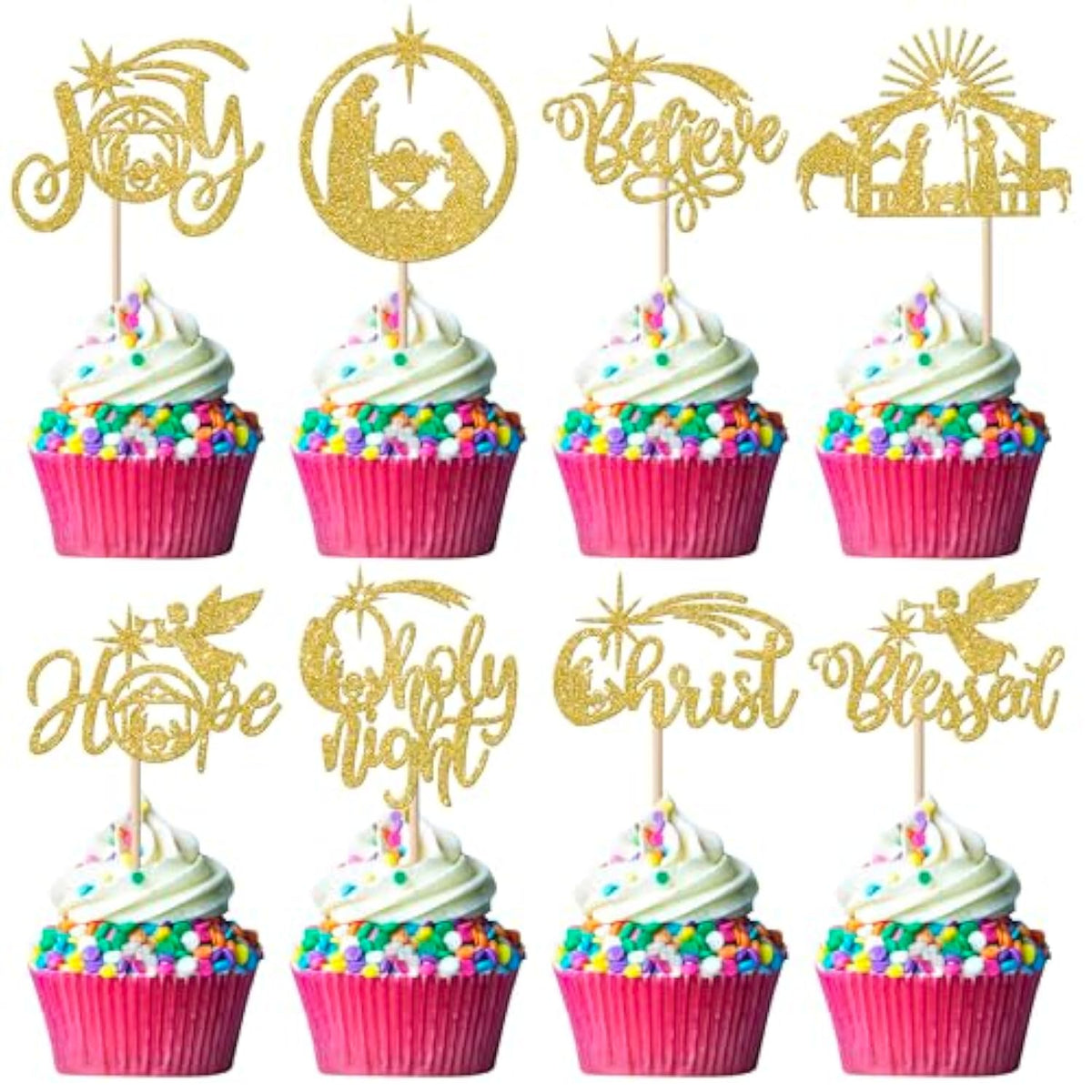 24 Pack Jesus Christmas Cupcake Toppers Gold Holy Nativity Hope Believe Christ Blessed Cupcake Picks Jesus Birthday Cake Decorations For Religion Christmas Party Decorations