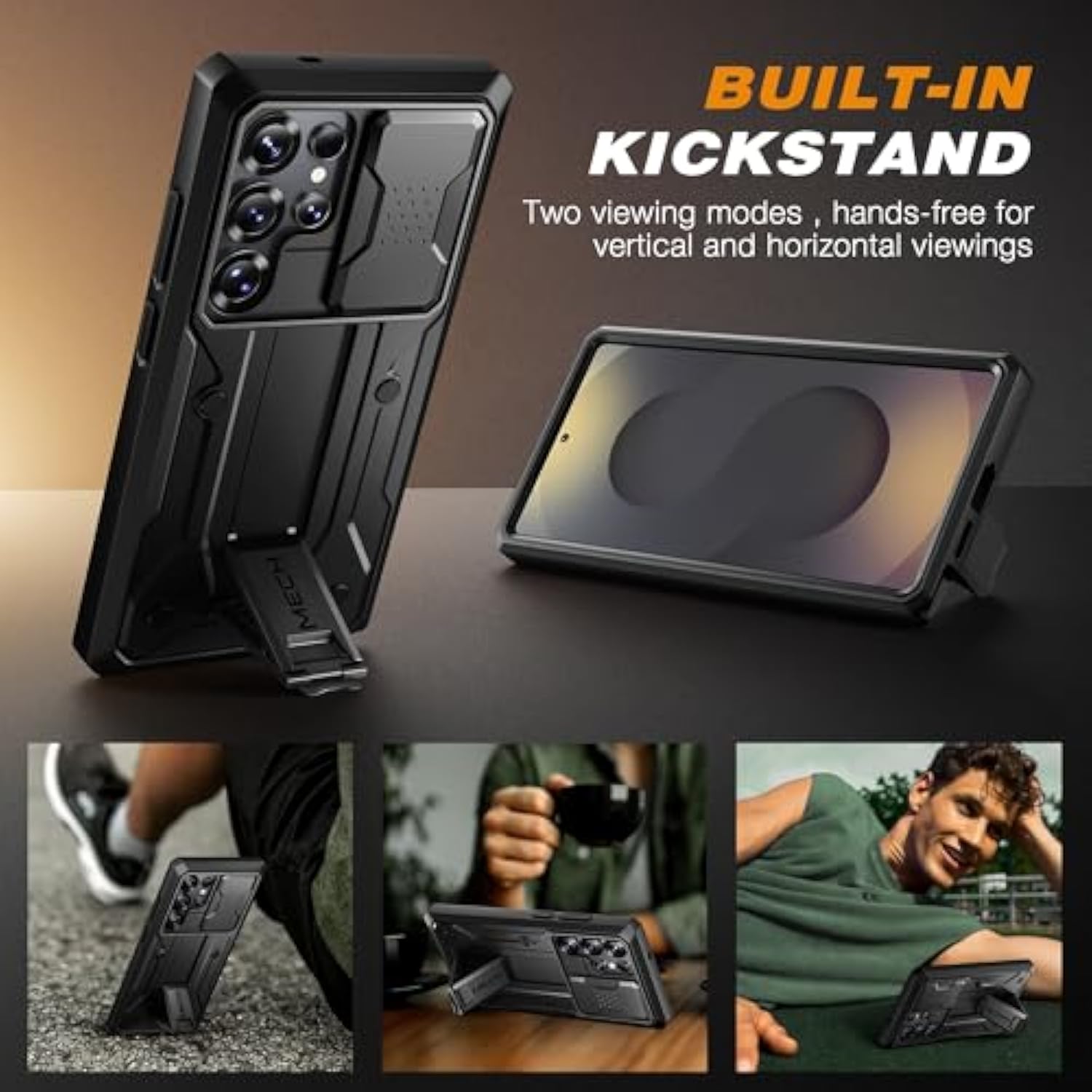 Samsung Galaxy S25 Ultra Case, Shockproof with Slide Camera Cover, Stand & Clip