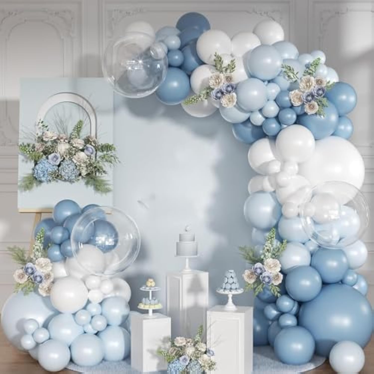 Archloon Dusty Blue Balloon Arch Kit 130 Pcs Light Blue And White Balloon Arch Garland Kit Include Macaron Balloons For Wedding Birthday Baby Shower Gender Reveal Bridal Decorations
