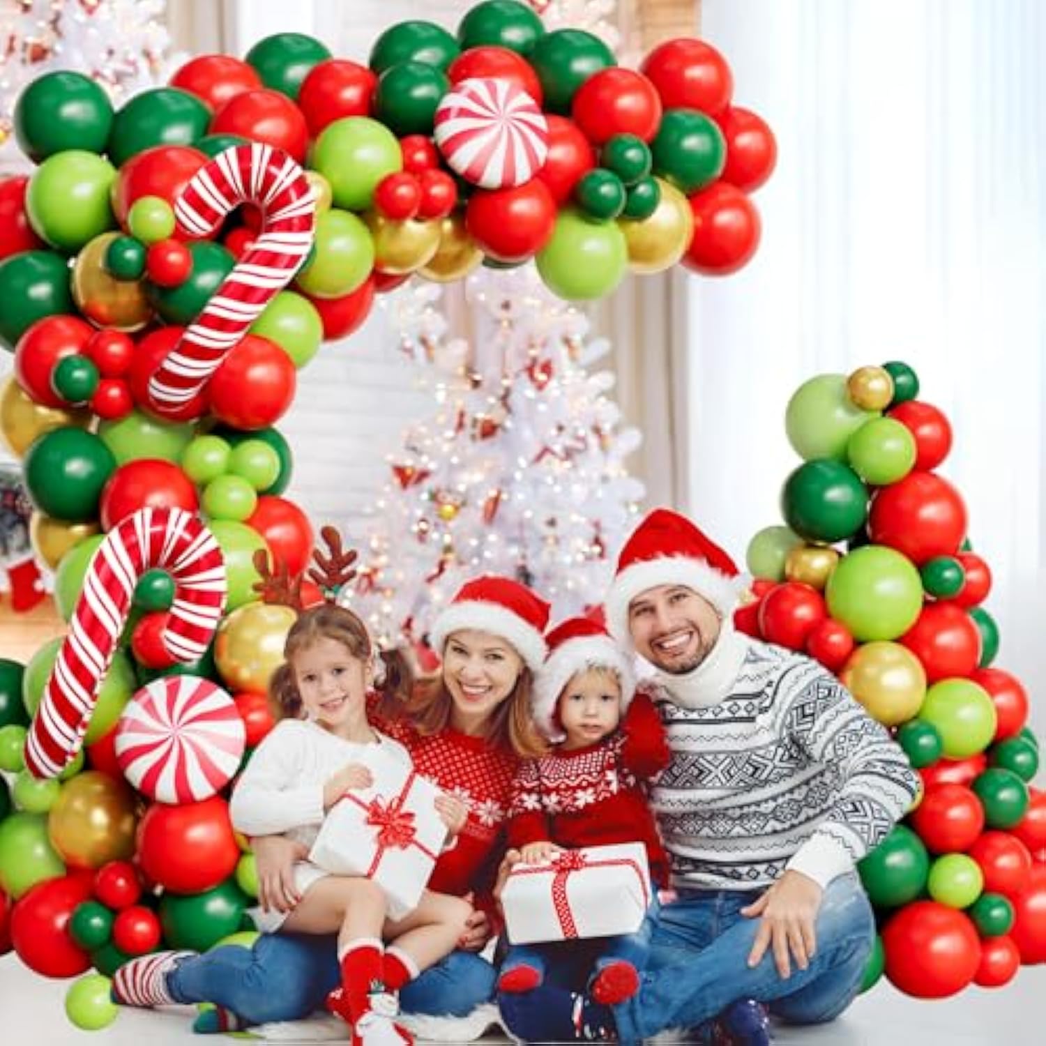 Christmas Balloon Arch 138Pcs Christmas Balloon Garland With Red Green Gold Balloons Candy Cane Foil Mylar Balloon For Xmas Birthday Christ Mas Theme Party Decorations