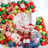Christmas Balloon Arch 138Pcs Christmas Balloon Garland With Red Green Gold Balloons Candy Cane Foil Mylar Balloon For Xmas Birthday Christ Mas Theme Party Decorations