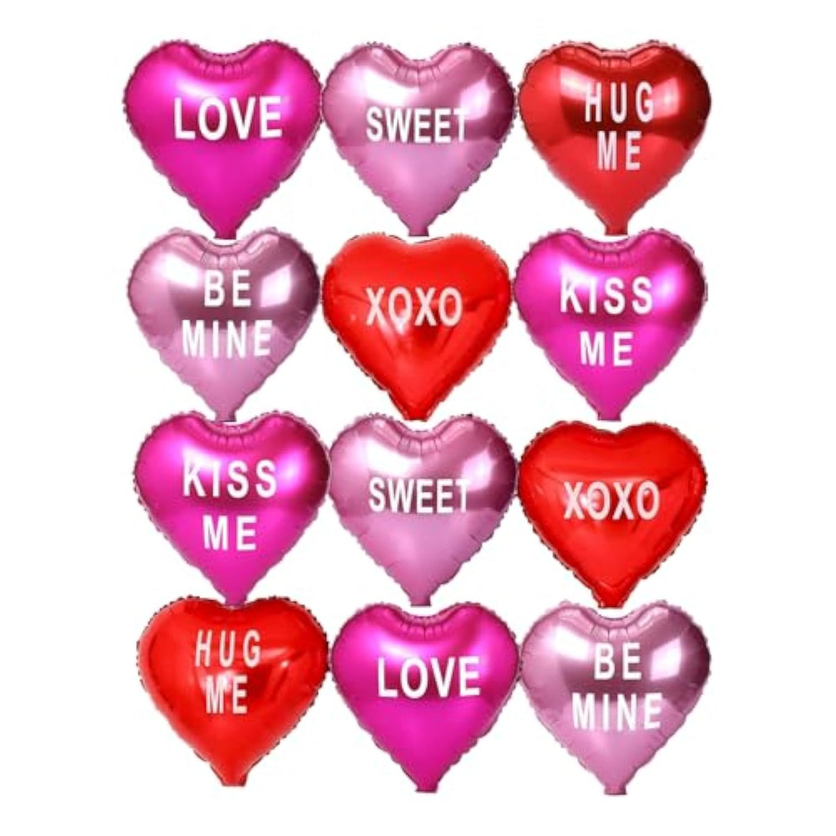 12Pcs Mylar Heart Balloons Valentines Heart Balloons Foil Sweetheart Balloons Xo Balloons Galentines Balloon For Galentines Decoration Wedding Galentines Party Decor Valentines Party Decor