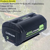 Replacement 6.0Ah 40V Lithium Battery for Ryobi 40V Cordless Power Tools