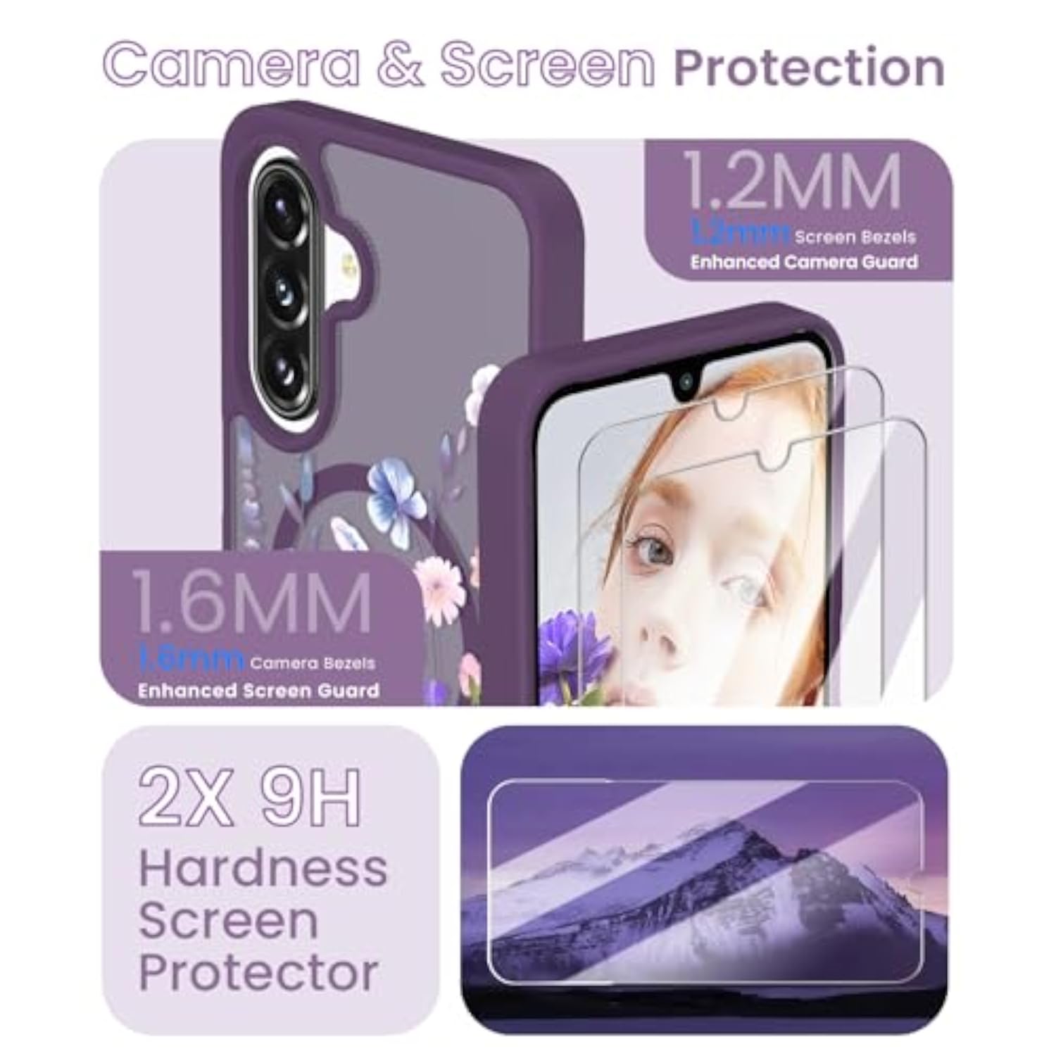 Magnetic Translucent Flower Case for Samsung Galaxy A17 - Deep Purple