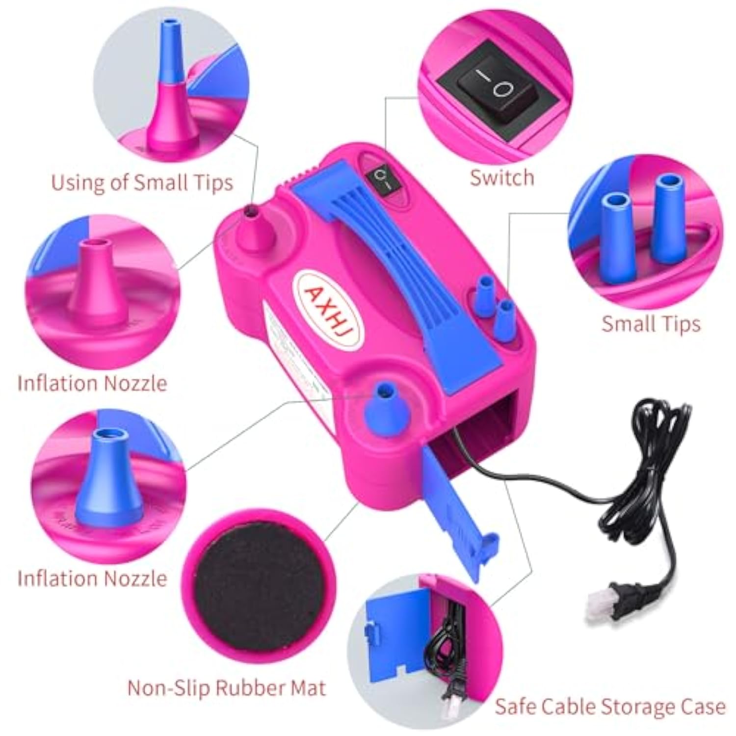 Electric Balloon Pump, Portable Dual Nozzle Balloon Air Pum Inflator B