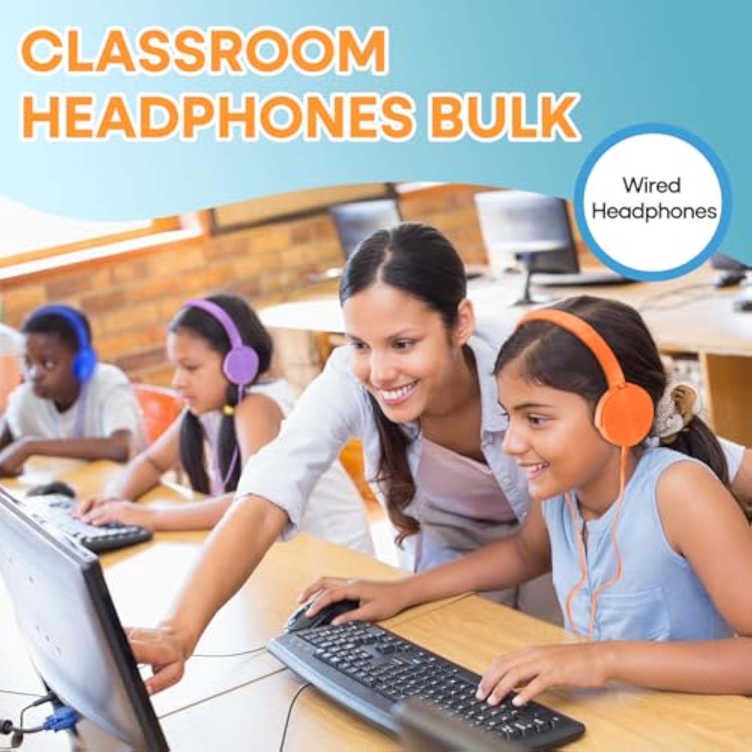 12 Pack Class Set Classroom School Headphones For Kids Multi Colored Stereo Ov