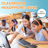 Kids Headphones Bulk 5 Pack for School Classroom K-12, Wholesale Class Set Durable Earphones for Students Children Toddler Teens Boys Girls and Adult