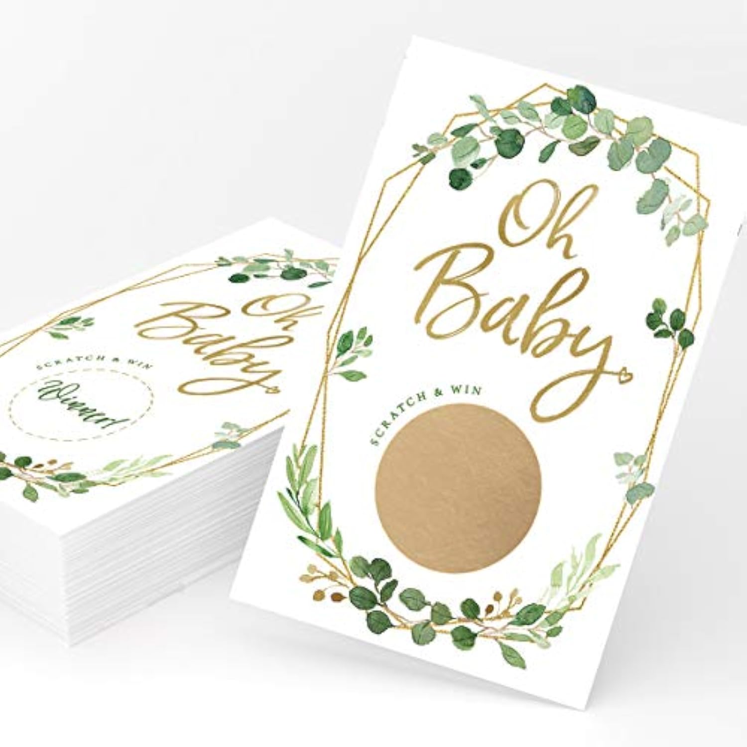 Baby Shower Game – Greenery Scratch Off Cards For Girl Or Boy, Botanical Theme, 30 Cards & Stickers