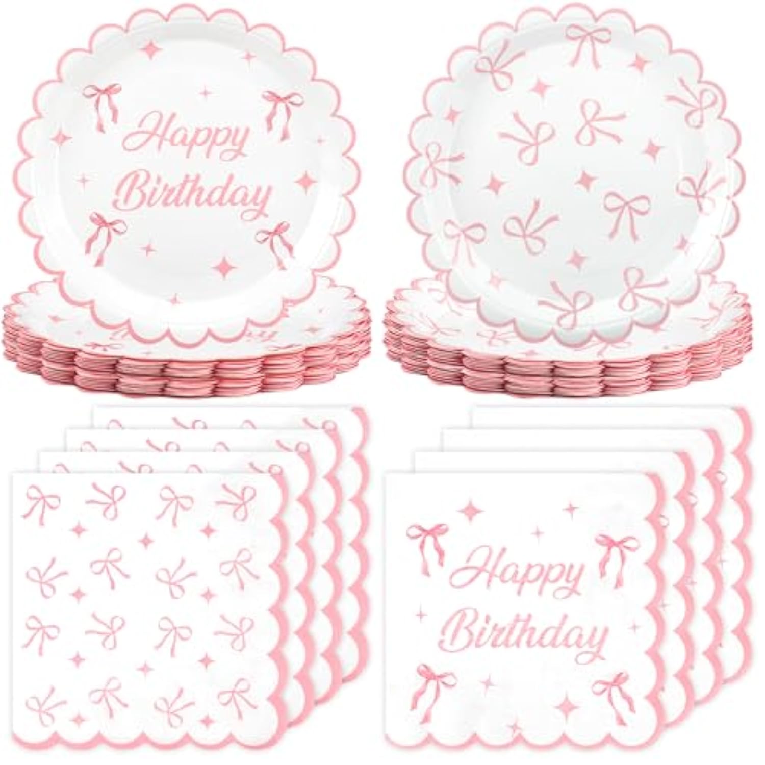 100Pcs Pink Bow Party Plates And Napkins Pink Bow Birthday Tableware Set Coquette Birthday Party Supplies Serve 50 Guests For Women Birthdays Girl Bachelorette Coquette Tableware Supplies