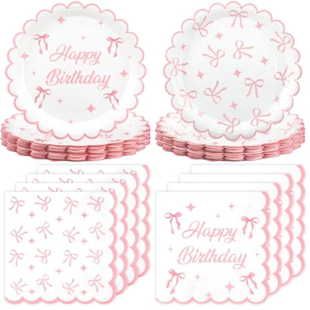 100Pcs Pink Bow Party Plates And Napkins Pink Bow Birthday Tableware Set Coquette Birthday Party Supplies Serve 50 Guests For Women Birthdays Girl Bachelorette Coquette Tableware Supplies