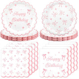 100Pcs Pink Bow Party Plates And Napkins Pink Bow Birthday Tableware Set Coquette Birthday Party Supplies Serve 50 Guests For Women Birthdays Girl Bachelorette Coquette Tableware Supplies