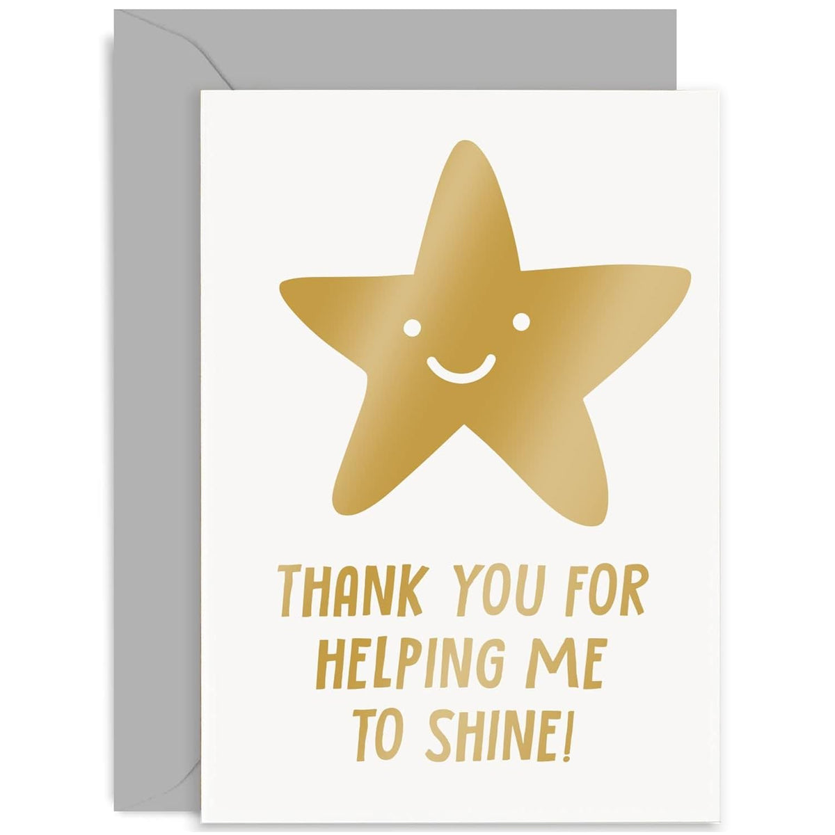 Old English Co. Gold Star Thank You Teacher Card - Thanks For Helping Me To Shine - End Of Year School Pupil Card For Teacher Assitant | Blank Inside With Envelope