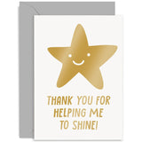 Old English Co. Gold Star Thank You Teacher Card - Thanks For Helping Me To Shine - End Of Year School Pupil Card For Teacher Assitant | Blank Inside With Envelope