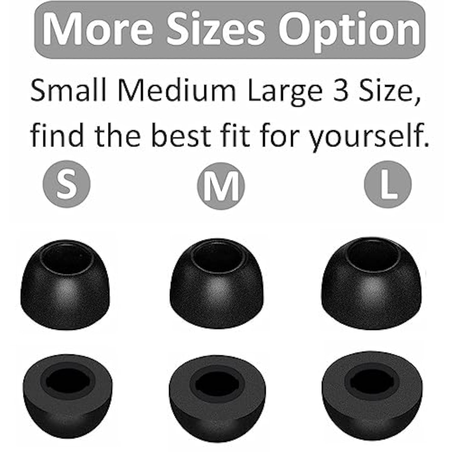 Memory Foam Ear Tips Noise Canceling Foam Ear Tip Compatible With Earfun Air Pro 3 / Air Pro 2 / Earfun Air, No Silicone Eartips Pain, Fit In Charging Case, 3 Pairs (S/M/L, Black) 214Efb3