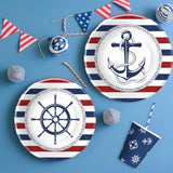Nautical Party Decorations Tableware - Nautical Anchor Birthday Party Supplies, Plate, Cup, Napkin, Tablecloth, Cutlery, Naby Blue And Red Sailor Boat Theme Baby Shower Decorations | Serve 24
