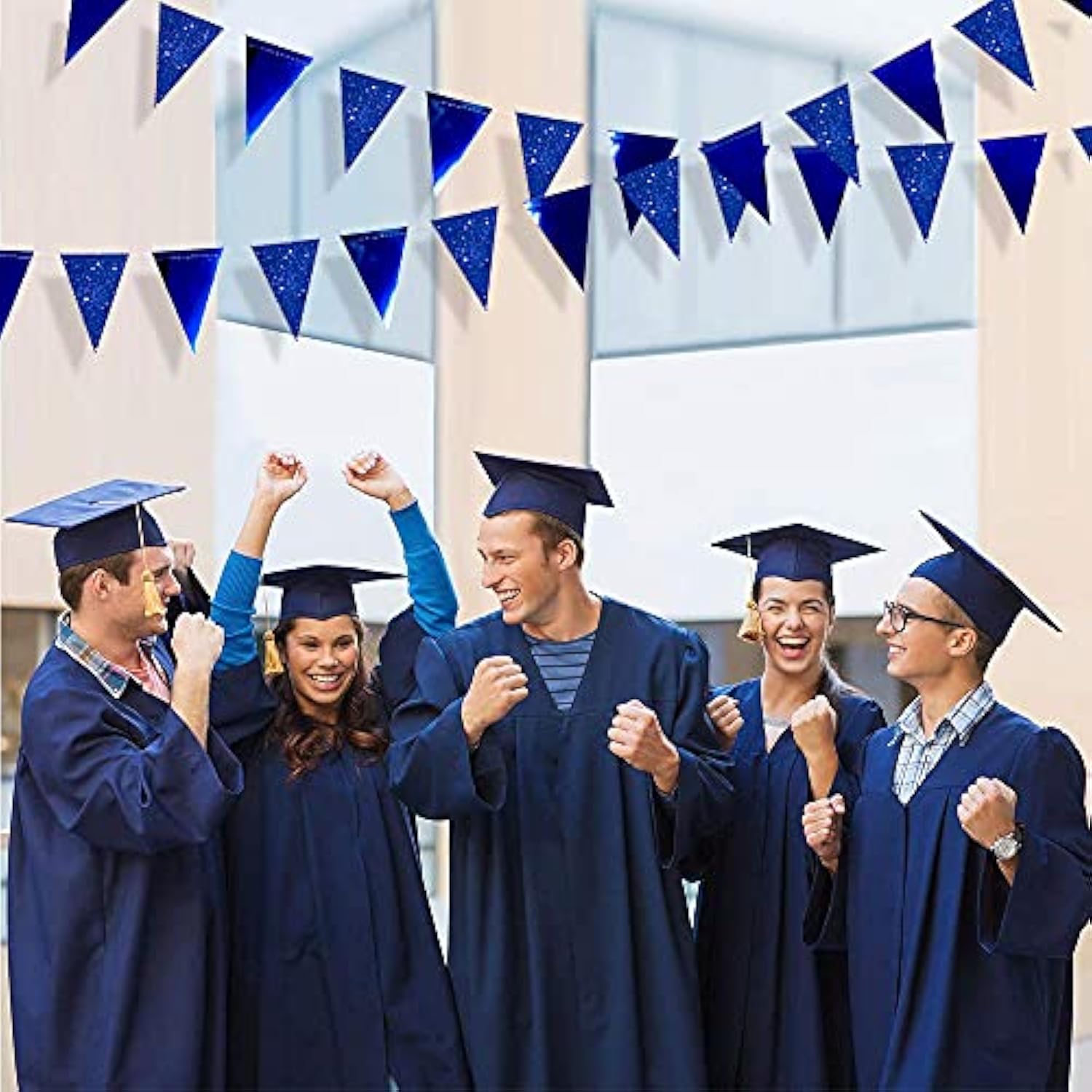 30 Ft Royal Blue Party Decorations Navy Blue Metallic Glitter Paper Triangle Banner Flag Garland Pennant Bunting For Graduation Birthday Wedding Bridal Shower Ahoy Achor Nautical Theme Party Supplies