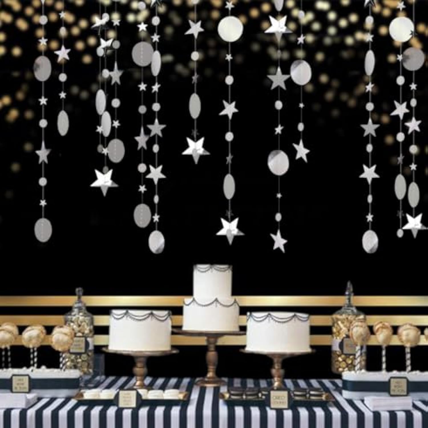Silver Star Garland Decorations Twinkle Little Star Birthday Baby Shower Graduation Party Decor Christmas New Year Eve Banner Moon Stars Starry Night Ramadan Celestial Theme Backdrop
