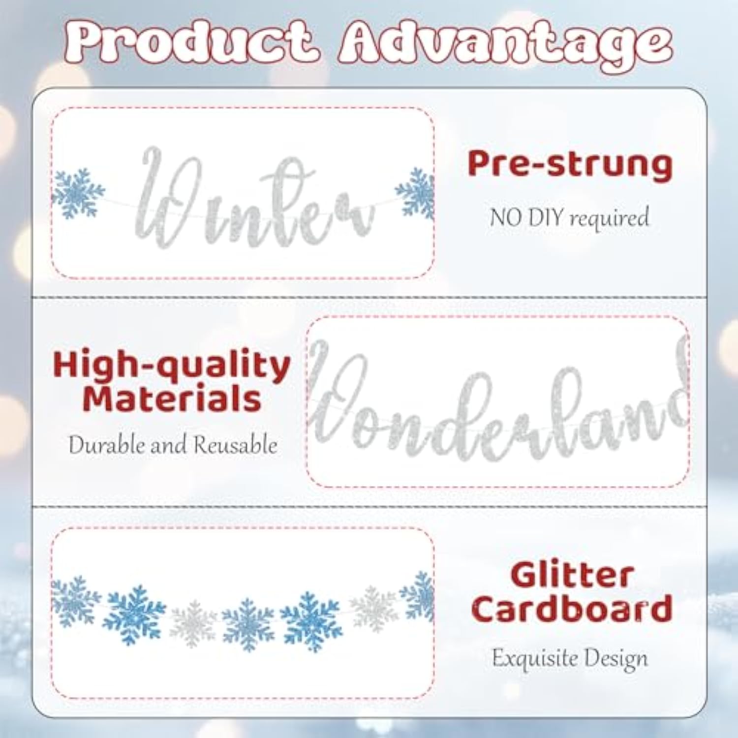 Winter Wonderland Banner, Pre-Strung Christmas Banner For Mantle, Glitter Snowflake Banner, Winter Wonderland Sign For Winter New Year Xmas Party Fireplace Hanging Supplies