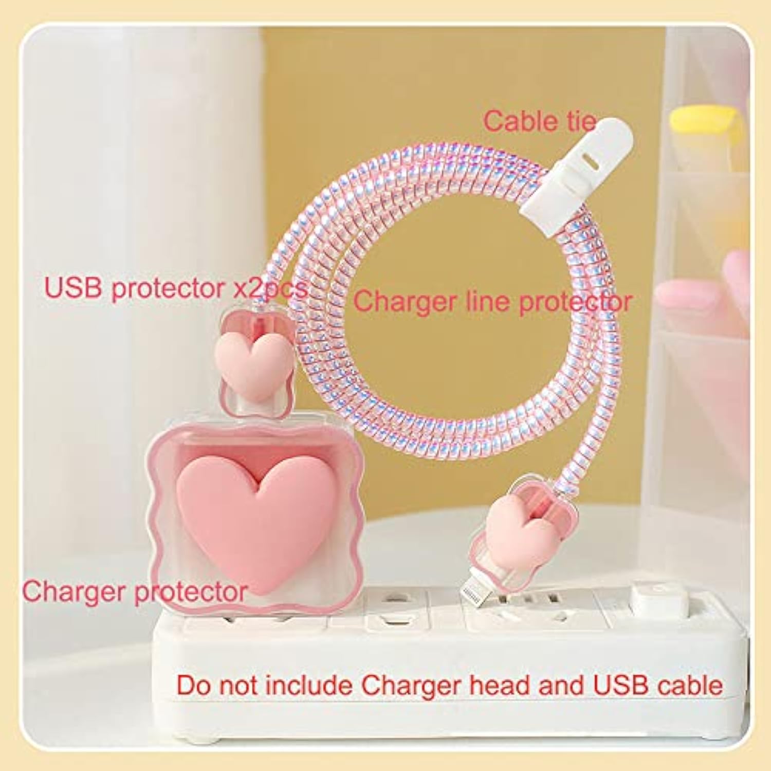 5 In 1 Diy 18W 20W Heart Shape Protector Data Cable Usb Charger Line Earphone Wire Saver Organizer Compatible With Iphone 11 12 13 14 15 Pro Max (Love Pink)