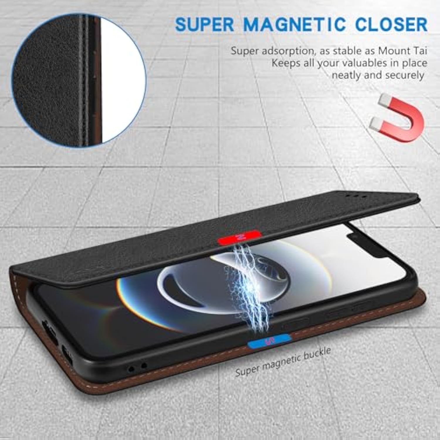 For Iphone 16E Wallet Case With [Rfid Blocking] Card Slot Stand Strong Magnetic Leather Flip Fold Protective Phone Case For Iphone 16E Case Wallet(Black-6.1 Inch)