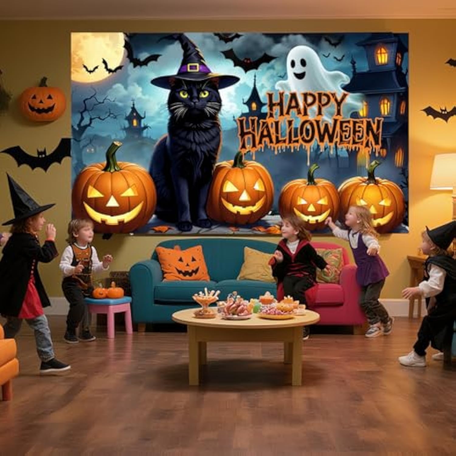 Halloween Garage Door Banner 6x13ft Large Hanging Backdrop Ghost Pumpkin Cat Haunted House Decor