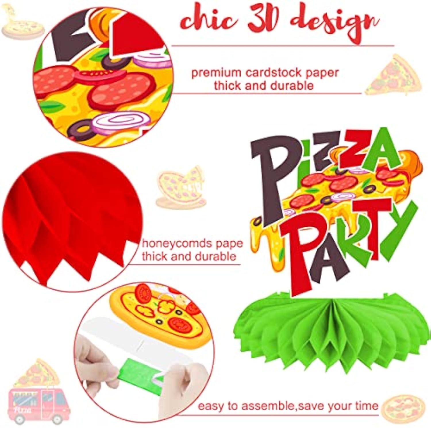 Pizza Party Honeycomb Centerpieces Pizza Table Decorations 11Pcs Pizza
