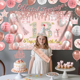 13Th Birthday Decorations For Girls, 13 Birthday Girl Decorations Include Official Teenager Decorations Banner, Backdrop, Hanging Swirls, Balloons, Paper Pompoms, Crown And Sash