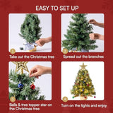 24"/2Ft Small Tabletop Christmas Tree With Lights With Star Treetop And Hanging Ornaments, Pre-Lit Artificial Christmas Green Led Mini Tabletop Tree For Xmas Decorations Indoor Outdoor