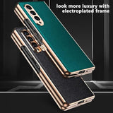 For Samsung Galaxy Z Fold 3 Case [ Electroplated Frame ] Leather Back, Built In Screen Protector, Ultra Thin And Slim, Wireless Charging, Grip Easy, Phone Cover 5G 2021, Black