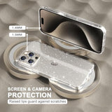 Compatible For 15 Pro Max Case, Women Cute Clear Glitter Bling Sparkly Case, [3 X Diamond Camera Lens Protectors] [2 X Tempered Glass Screen Protectors] 6.7-Inch (Glitter Clear)