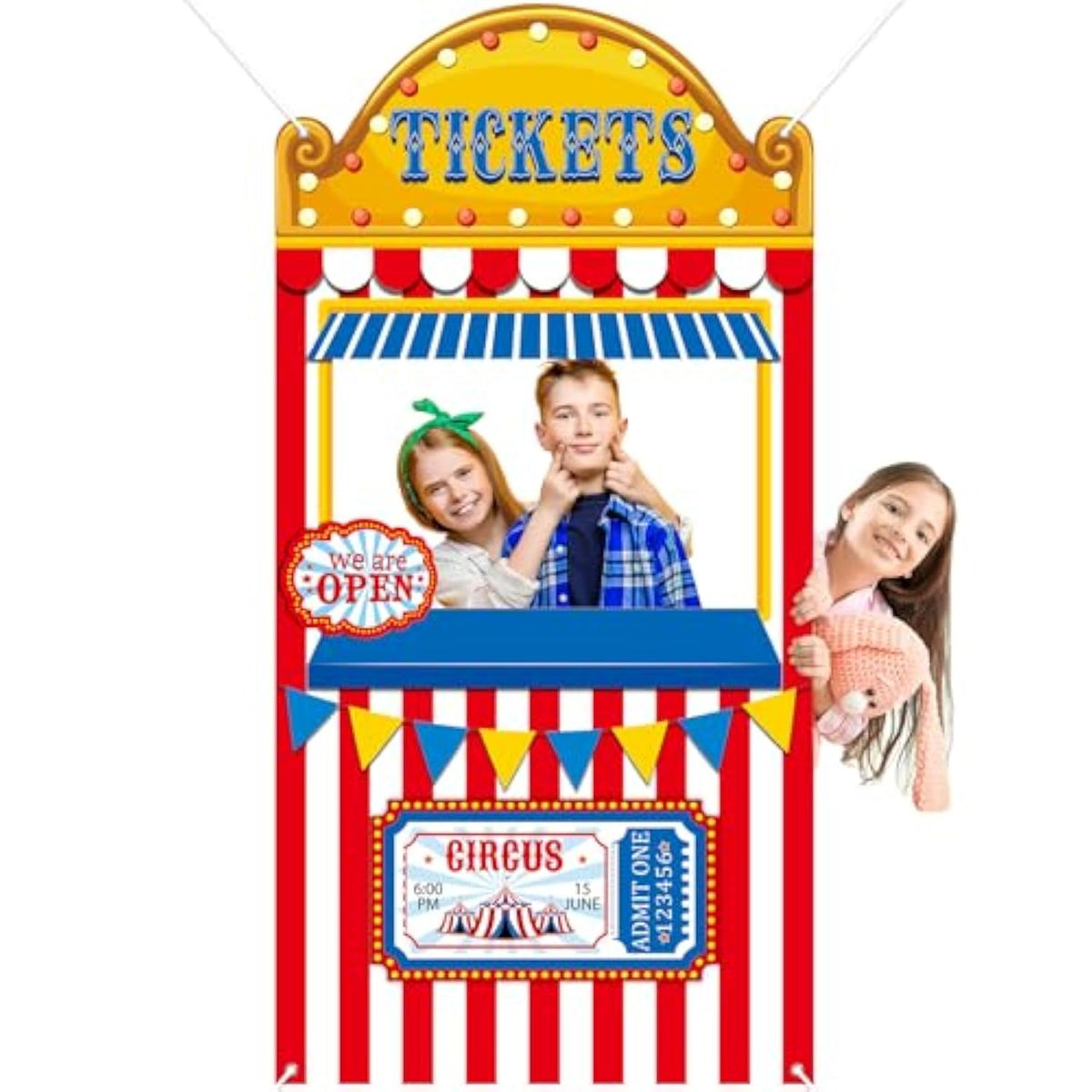 Carnival Circus Party Decorations Carnival Ticket Booth Circus Theme Photo Booth Props Backdrop Fabric Photo Birthday Banner Door Hanging For Kids Christmas Decorations Carnival Game Supply 31X62Inch