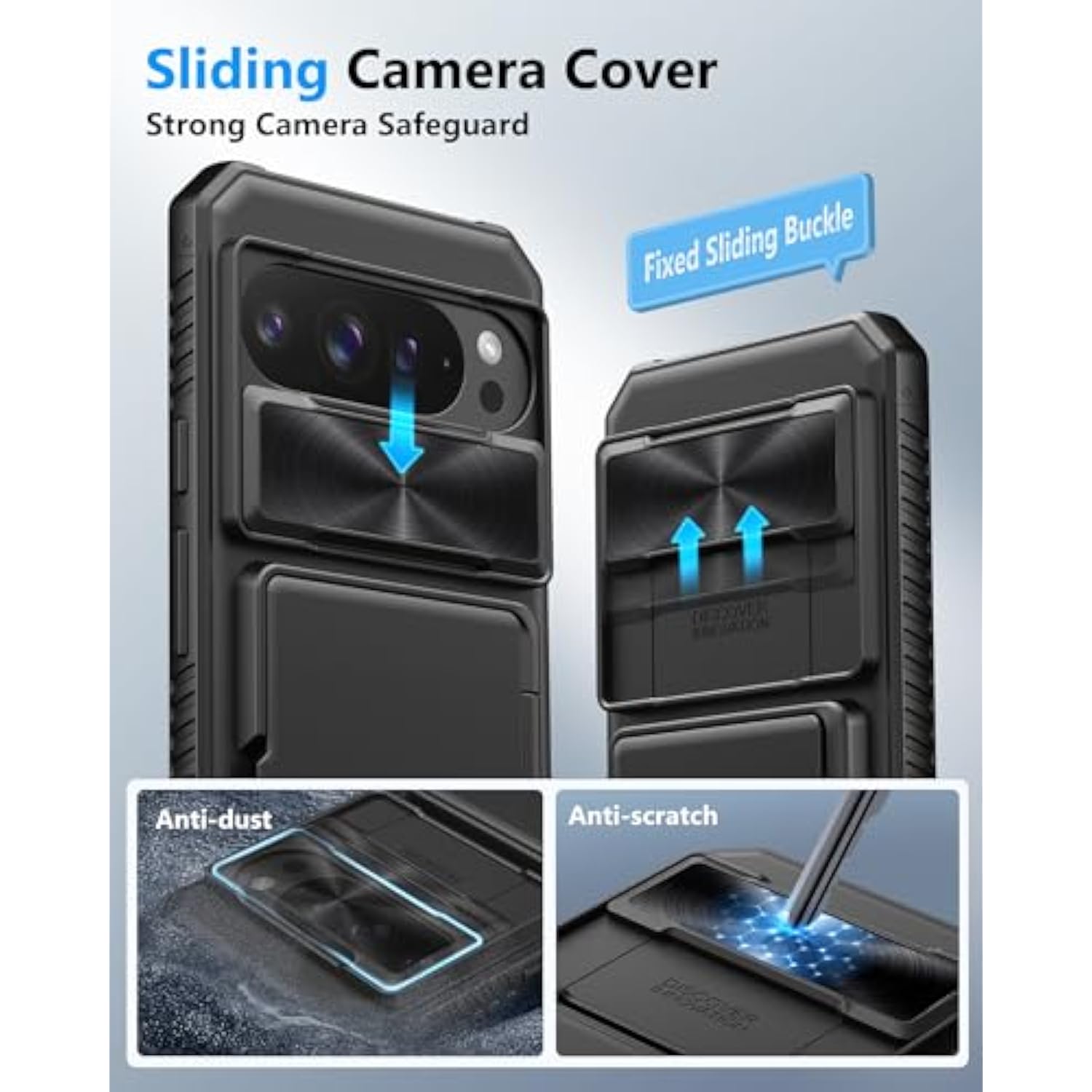 For Google Pixel 10 Pro Xl Case Wallet, Built-In Card Holder (3-5 Cards) [Rfid Blocking] & Slide Camera Cover, Military Grade Protection, Rugged Phone Case For Pixel 10 Pro Xl 6.8" 2025, Black