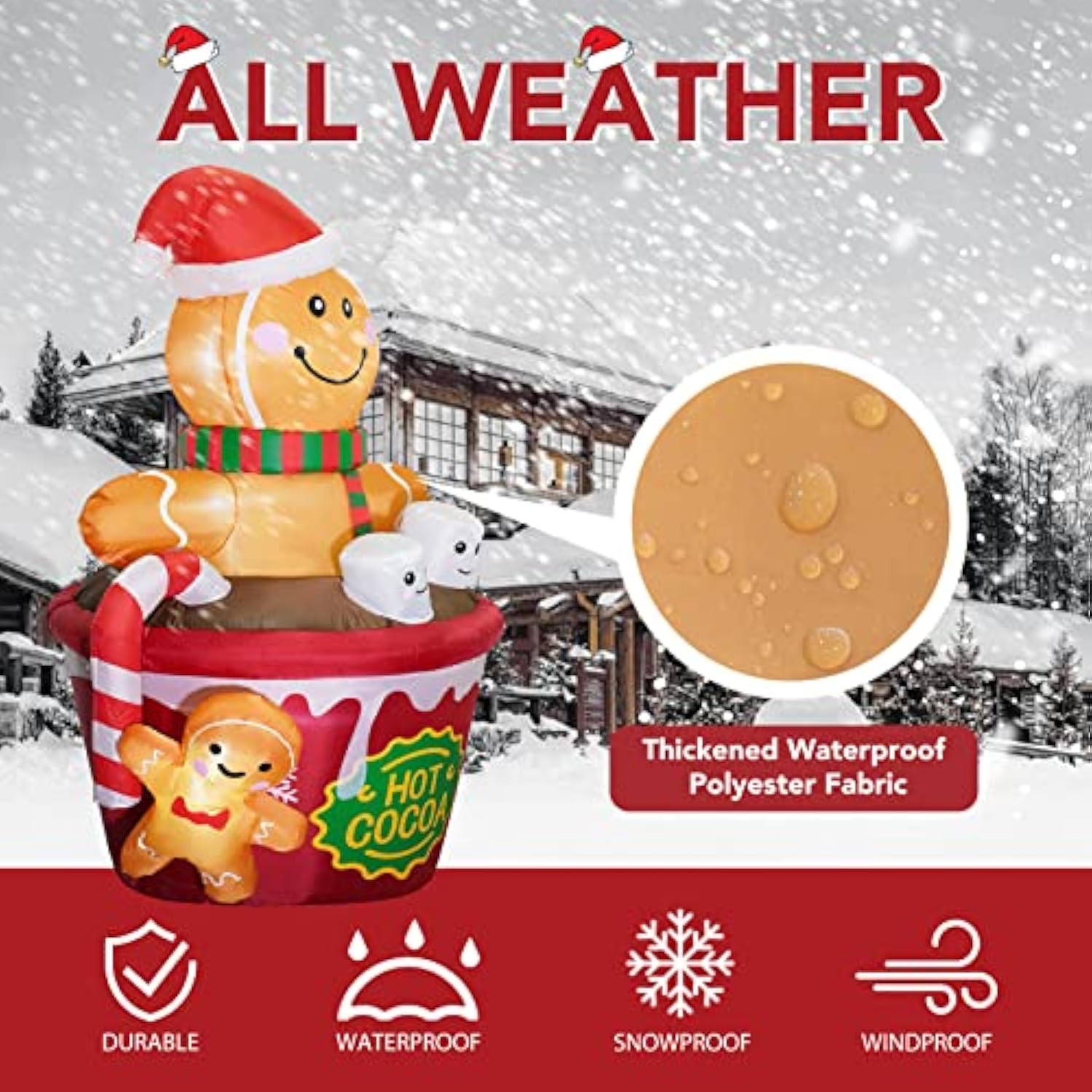 6 Ft Christmas Inflatables Outdoor Decorations, Cute Christmas Blow Up Yard Decorations Gingerbread Man In Hot Cocoa Mug